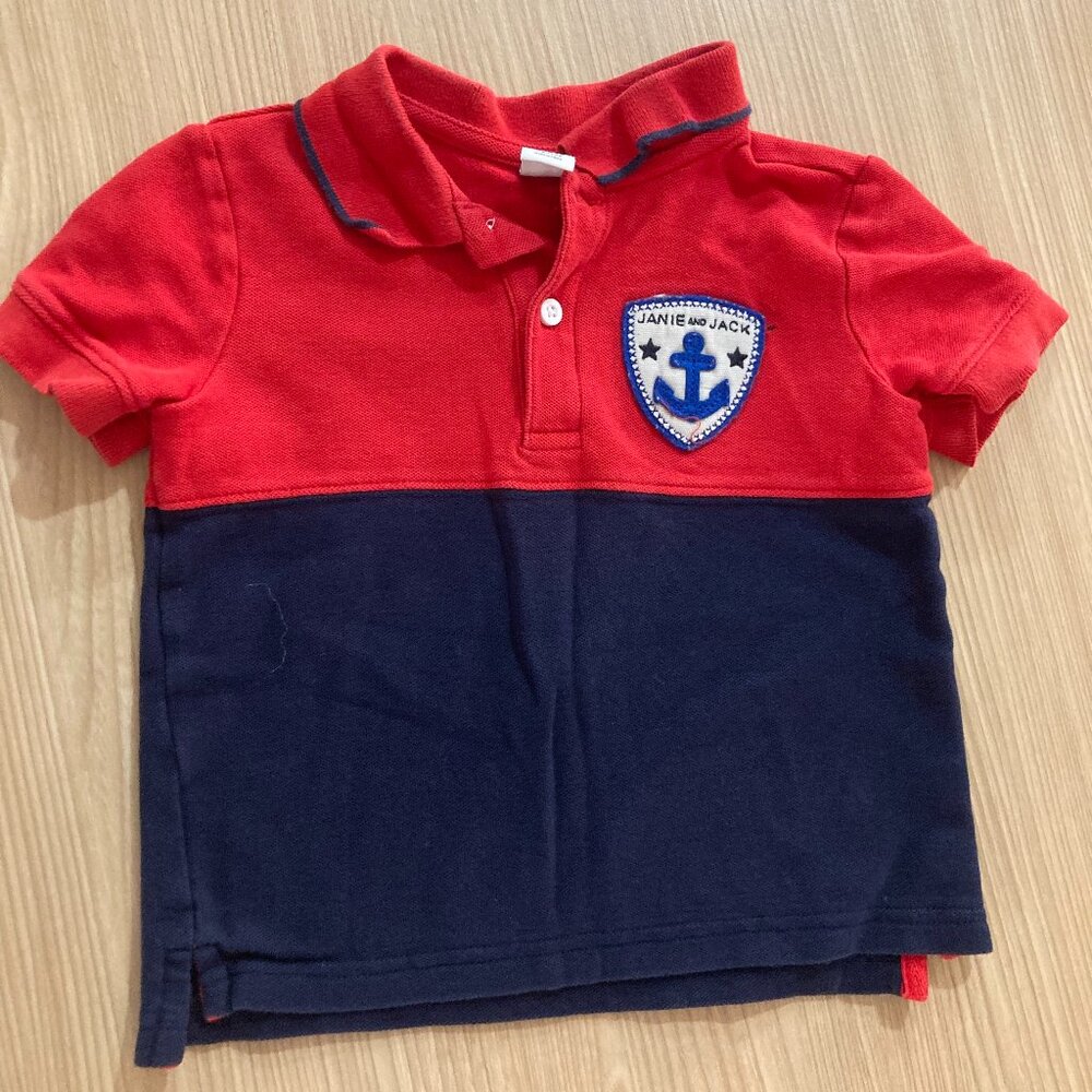 Janie and Jack Red and Blue Classic Polo Style Collared Shirt 18-24 Months